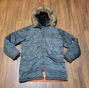 Vintage Alpha Industries N-3B Parka Extreme Military Jacket with Fur Hood Mens L
